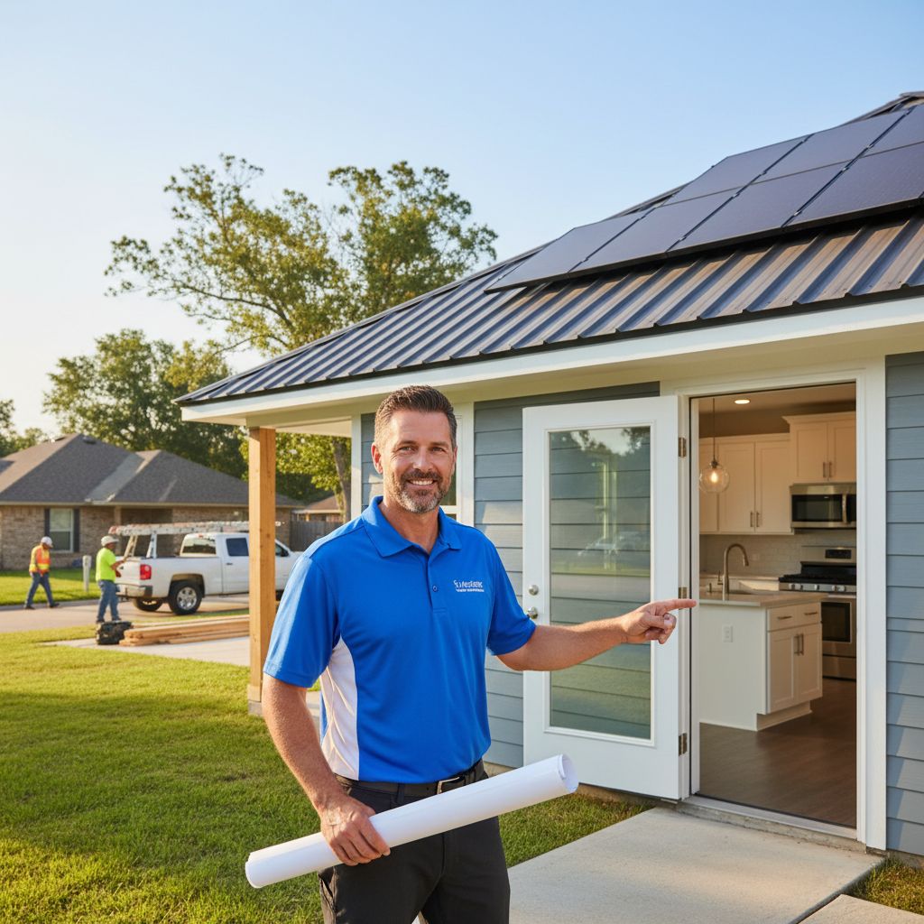 Professional home renovation contractor in Shreveport showcasing updated home with modern roofing and remodeling details.