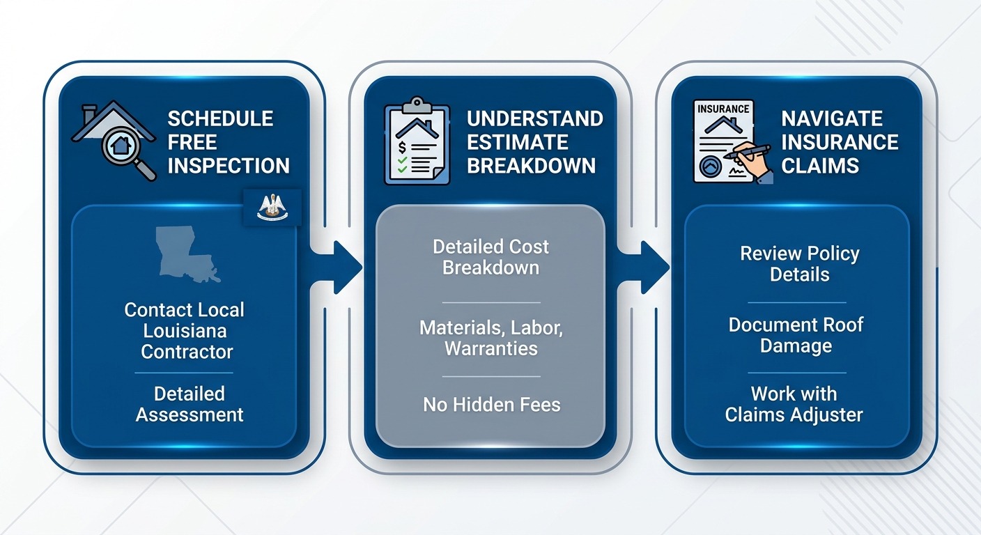 Three-step process for obtaining a roof replacement estimate in Shreveport